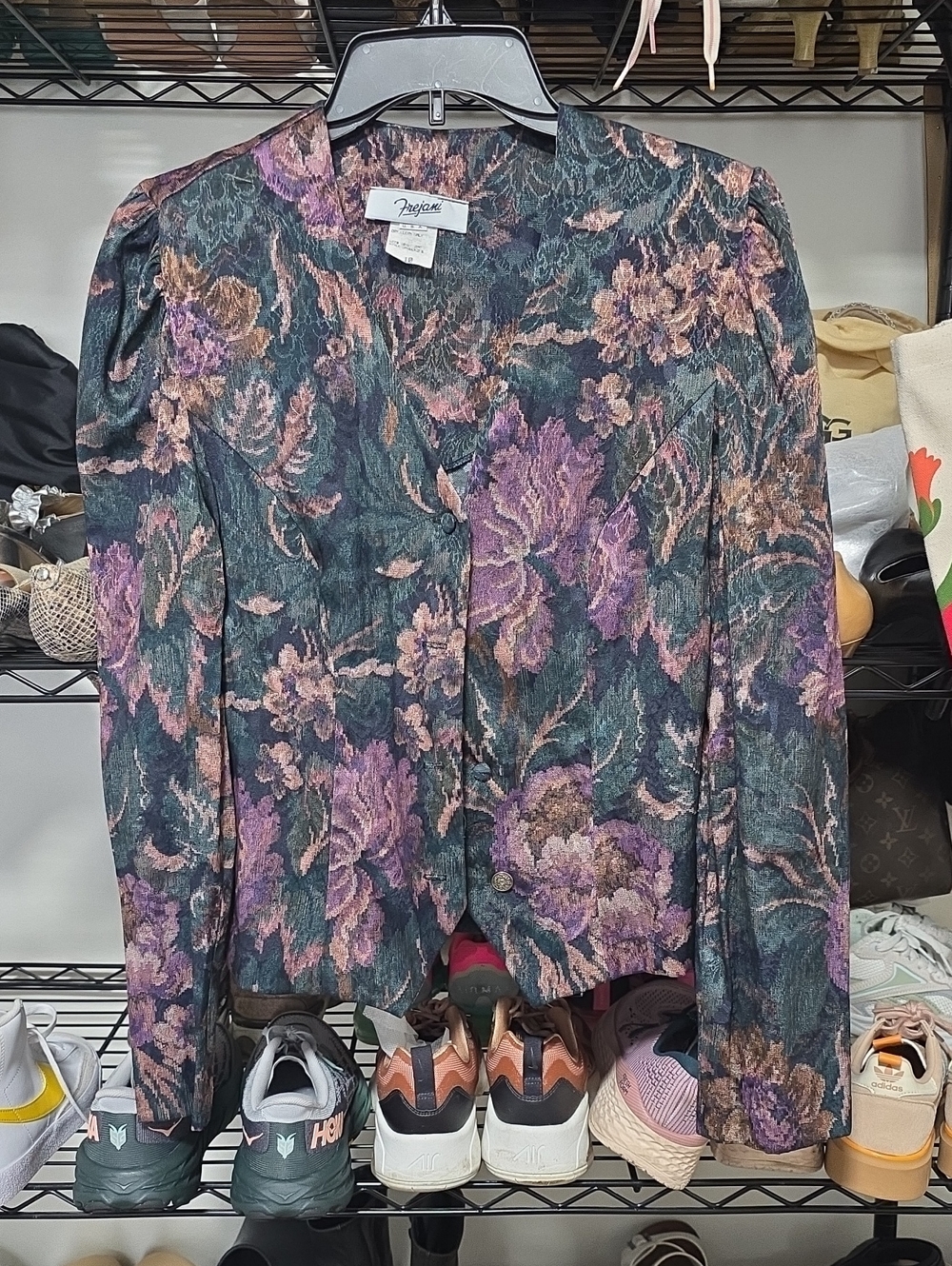 Vintage-Inspired Floral Women’s Jacket - Purple & Green